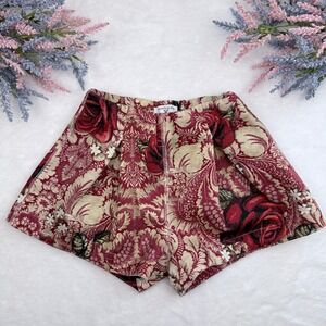 Monnalisa Shorts Girls 9 Red Floral Damask Tapestry Baroque Designer Italy